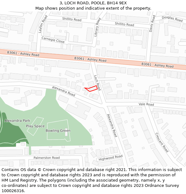 3, LOCH ROAD, POOLE, BH14 9EX: Location map and indicative extent of plot