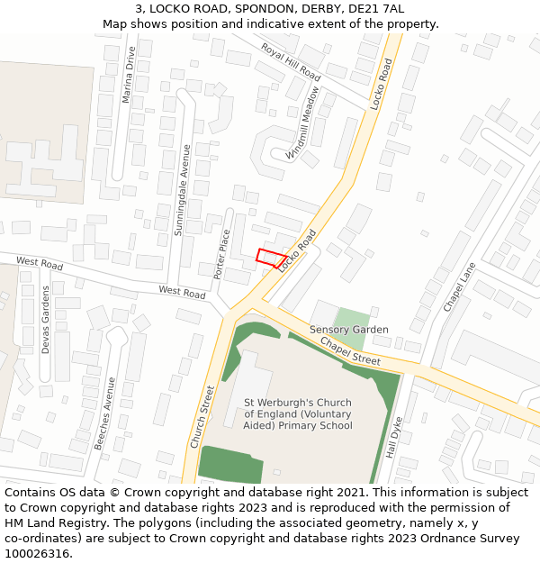 3, LOCKO ROAD, SPONDON, DERBY, DE21 7AL: Location map and indicative extent of plot