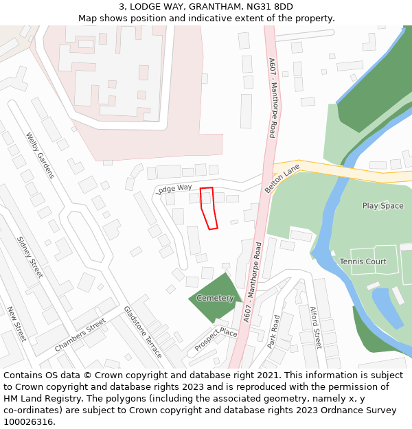 3, LODGE WAY, GRANTHAM, NG31 8DD: Location map and indicative extent of plot