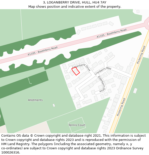 3, LOGANBERRY DRIVE, HULL, HU4 7AY: Location map and indicative extent of plot