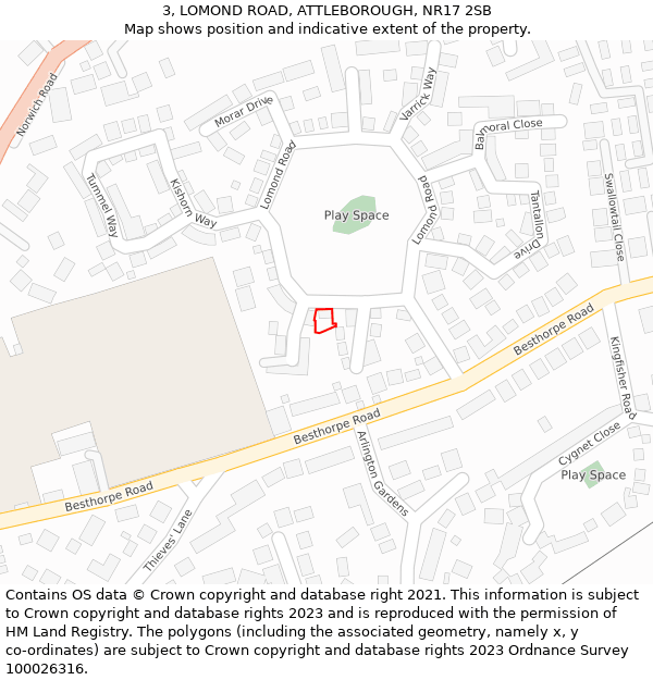 3, LOMOND ROAD, ATTLEBOROUGH, NR17 2SB: Location map and indicative extent of plot