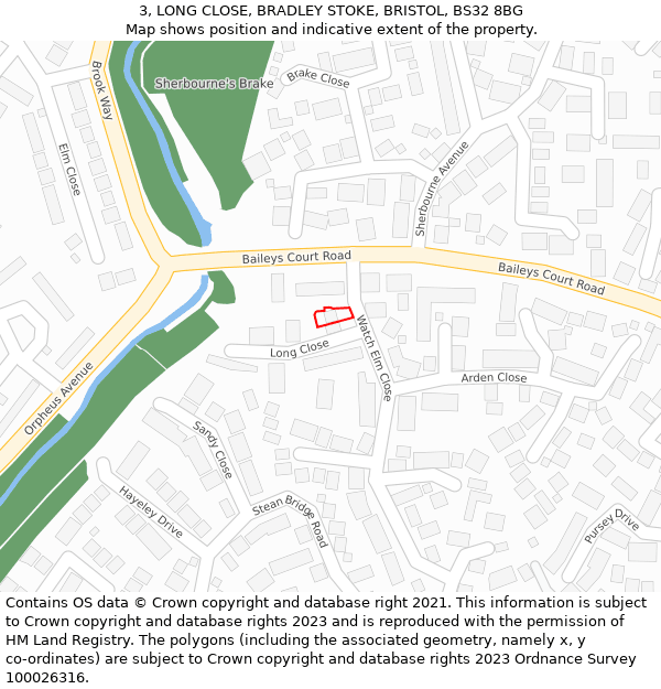 3, LONG CLOSE, BRADLEY STOKE, BRISTOL, BS32 8BG: Location map and indicative extent of plot