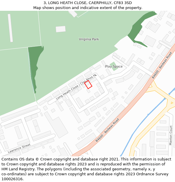 3, LONG HEATH CLOSE, CAERPHILLY, CF83 3SD: Location map and indicative extent of plot