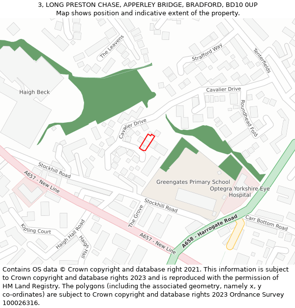 3, LONG PRESTON CHASE, APPERLEY BRIDGE, BRADFORD, BD10 0UP: Location map and indicative extent of plot