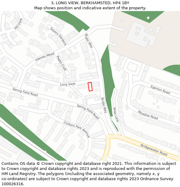 3, LONG VIEW, BERKHAMSTED, HP4 1BY: Location map and indicative extent of plot