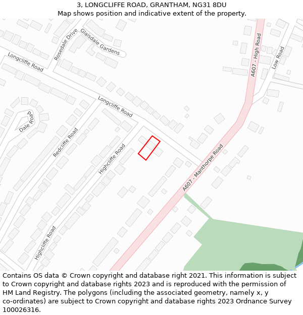 3, LONGCLIFFE ROAD, GRANTHAM, NG31 8DU: Location map and indicative extent of plot