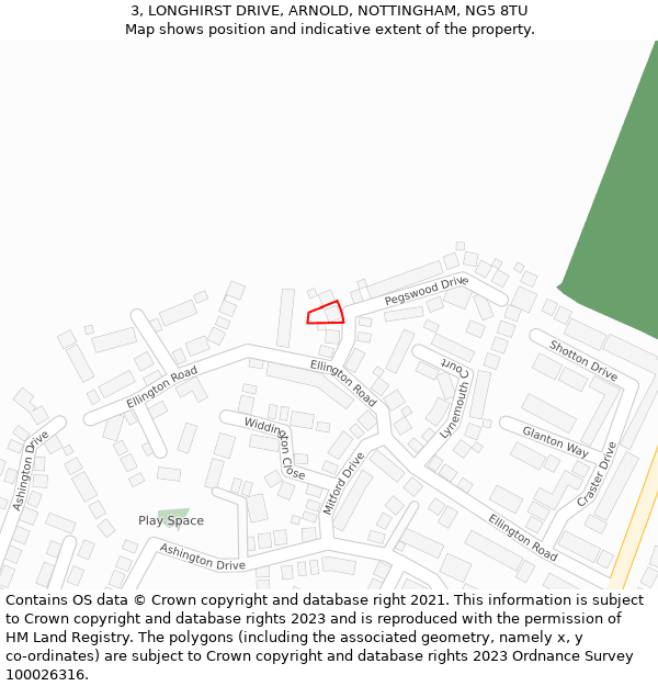 3, LONGHIRST DRIVE, ARNOLD, NOTTINGHAM, NG5 8TU: Location map and indicative extent of plot