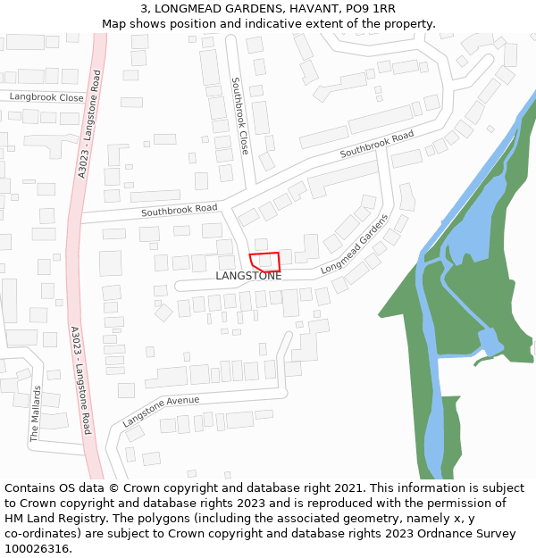 3, LONGMEAD GARDENS, HAVANT, PO9 1RR: Location map and indicative extent of plot