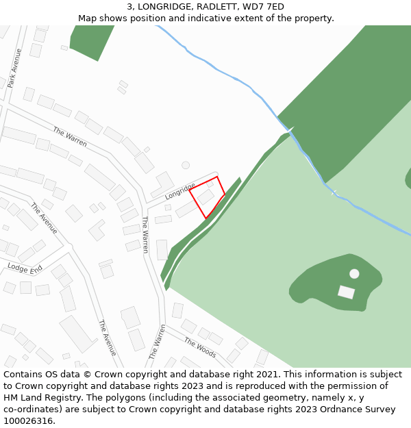 3, LONGRIDGE, RADLETT, WD7 7ED: Location map and indicative extent of plot