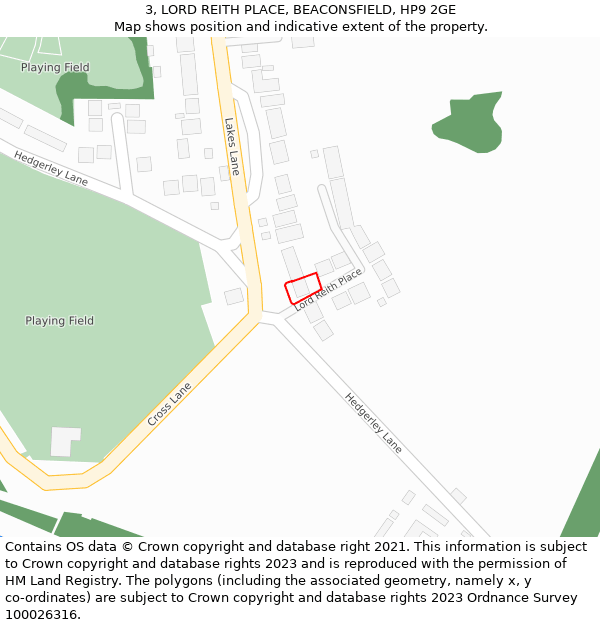 3, LORD REITH PLACE, BEACONSFIELD, HP9 2GE: Location map and indicative extent of plot