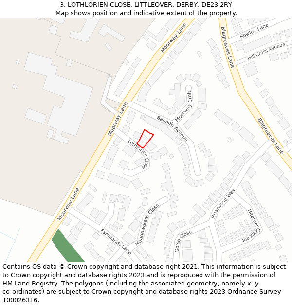 3, LOTHLORIEN CLOSE, LITTLEOVER, DERBY, DE23 2RY: Location map and indicative extent of plot