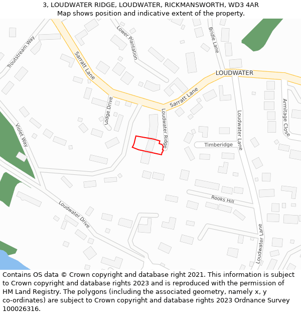 3, LOUDWATER RIDGE, LOUDWATER, RICKMANSWORTH, WD3 4AR: Location map and indicative extent of plot