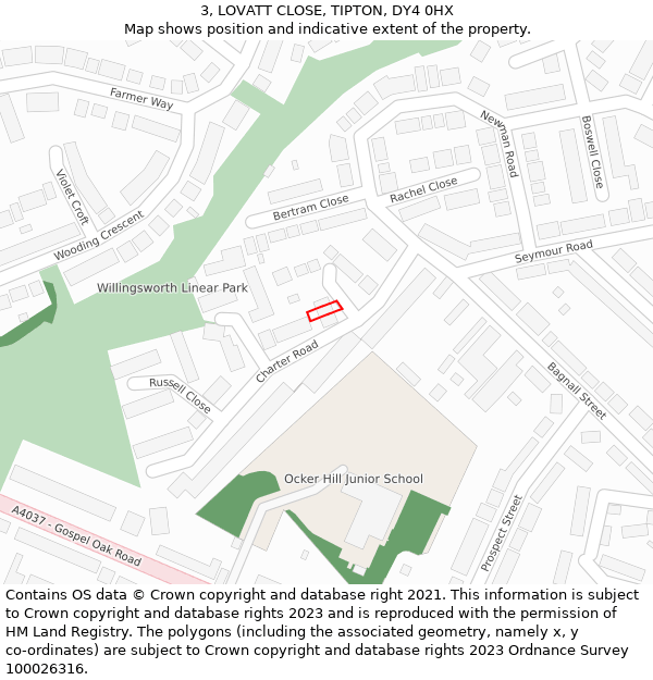 3, LOVATT CLOSE, TIPTON, DY4 0HX: Location map and indicative extent of plot