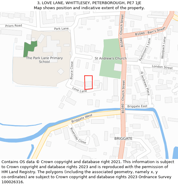 3, LOVE LANE, WHITTLESEY, PETERBOROUGH, PE7 1JE: Location map and indicative extent of plot