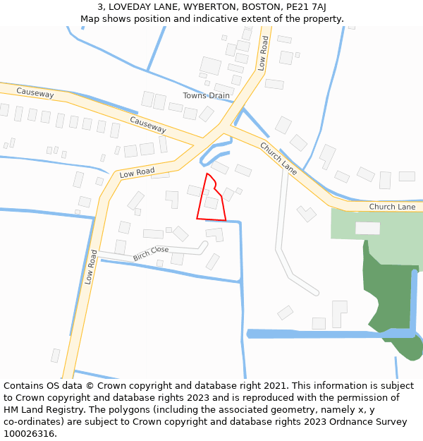 3, LOVEDAY LANE, WYBERTON, BOSTON, PE21 7AJ: Location map and indicative extent of plot