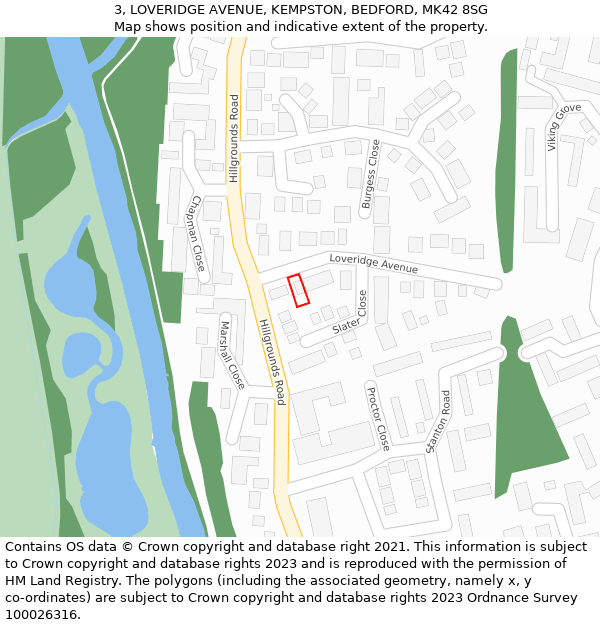3, LOVERIDGE AVENUE, KEMPSTON, BEDFORD, MK42 8SG: Location map and indicative extent of plot