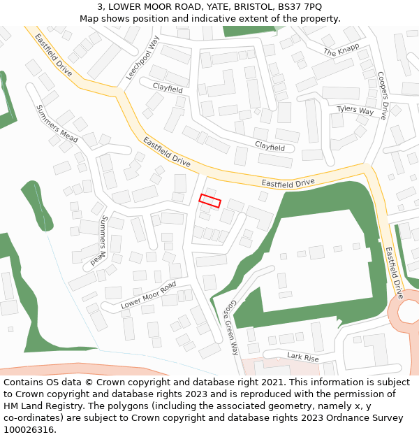 3, LOWER MOOR ROAD, YATE, BRISTOL, BS37 7PQ: Location map and indicative extent of plot