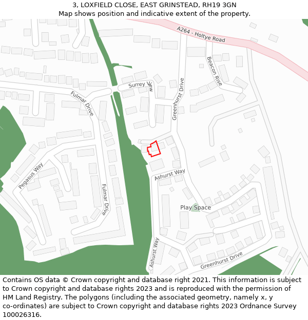 3, LOXFIELD CLOSE, EAST GRINSTEAD, RH19 3GN: Location map and indicative extent of plot