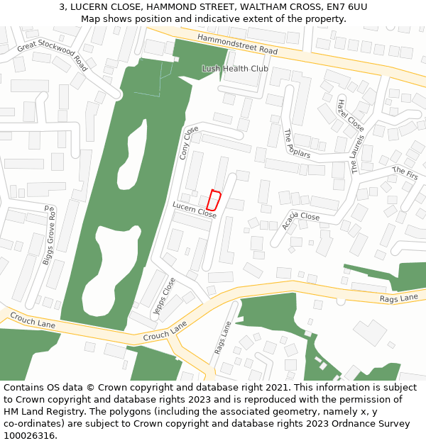 3, LUCERN CLOSE, HAMMOND STREET, WALTHAM CROSS, EN7 6UU: Location map and indicative extent of plot
