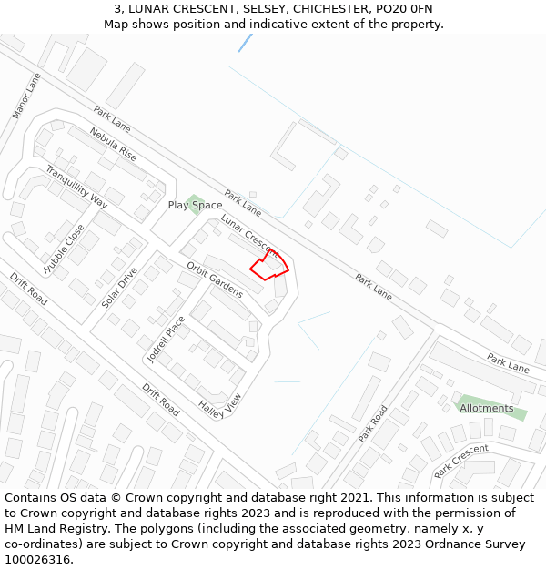 3, LUNAR CRESCENT, SELSEY, CHICHESTER, PO20 0FN: Location map and indicative extent of plot