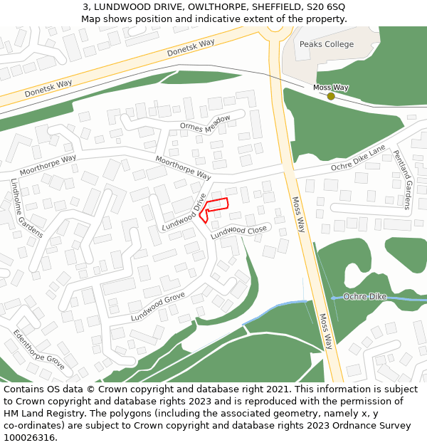 3, LUNDWOOD DRIVE, OWLTHORPE, SHEFFIELD, S20 6SQ: Location map and indicative extent of plot