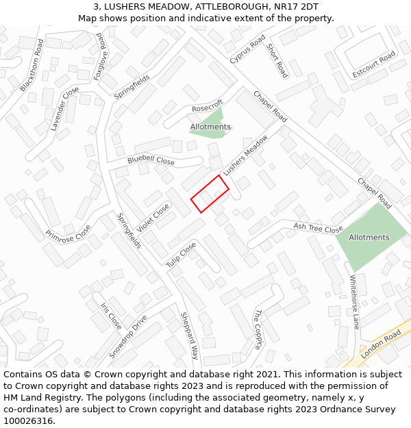 3, LUSHERS MEADOW, ATTLEBOROUGH, NR17 2DT: Location map and indicative extent of plot