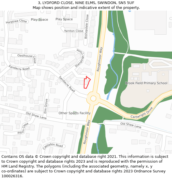 3, LYDFORD CLOSE, NINE ELMS, SWINDON, SN5 5UF: Location map and indicative extent of plot