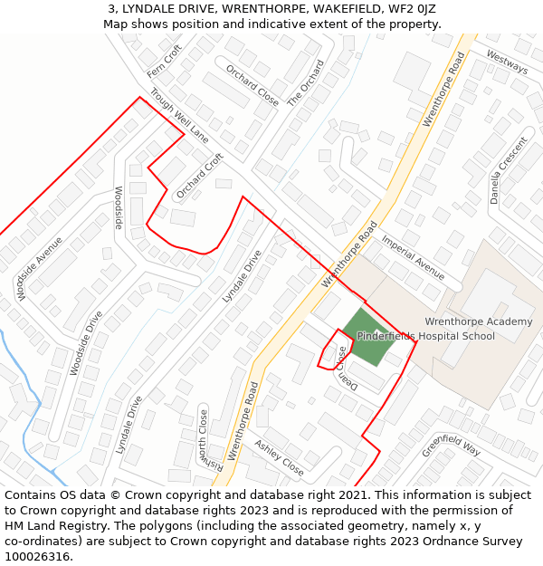 3, LYNDALE DRIVE, WRENTHORPE, WAKEFIELD, WF2 0JZ: Location map and indicative extent of plot