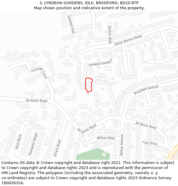 3, LYNDEAN GARDENS, IDLE, BRADFORD, BD10 8TP: Location map and indicative extent of plot