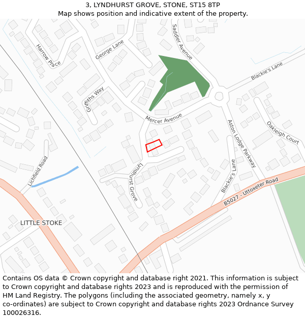 3, LYNDHURST GROVE, STONE, ST15 8TP: Location map and indicative extent of plot