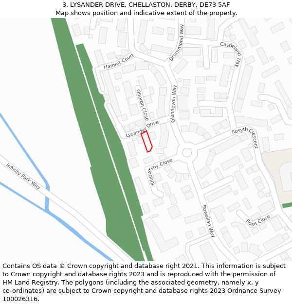 3, LYSANDER DRIVE, CHELLASTON, DERBY, DE73 5AF: Location map and indicative extent of plot