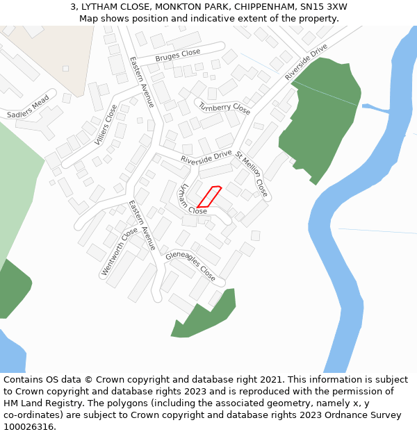 3, LYTHAM CLOSE, MONKTON PARK, CHIPPENHAM, SN15 3XW: Location map and indicative extent of plot