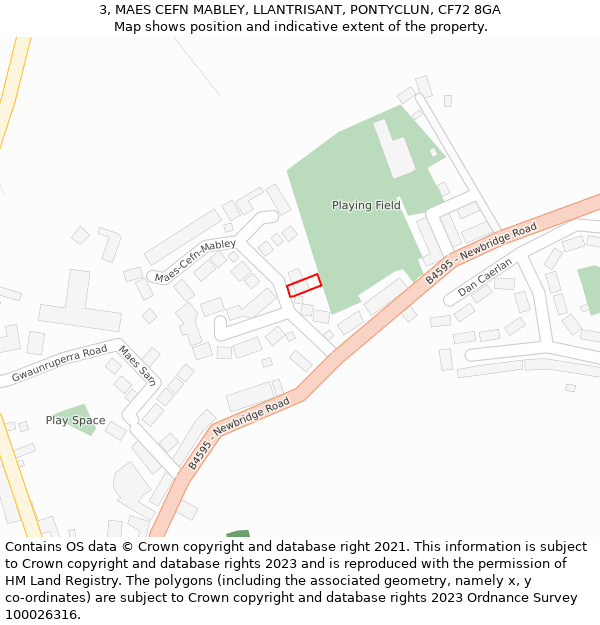 3, MAES CEFN MABLEY, LLANTRISANT, PONTYCLUN, CF72 8GA: Location map and indicative extent of plot