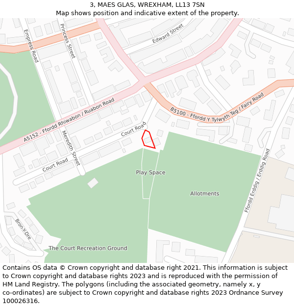 3, MAES GLAS, WREXHAM, LL13 7SN: Location map and indicative extent of plot