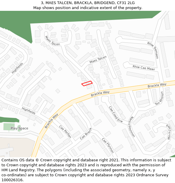 3, MAES TALCEN, BRACKLA, BRIDGEND, CF31 2LG: Location map and indicative extent of plot