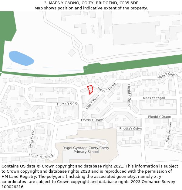 3, MAES Y CADNO, COITY, BRIDGEND, CF35 6DF: Location map and indicative extent of plot