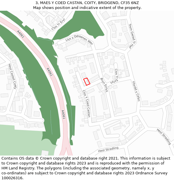 3, MAES Y COED CASTAN, COITY, BRIDGEND, CF35 6NZ: Location map and indicative extent of plot