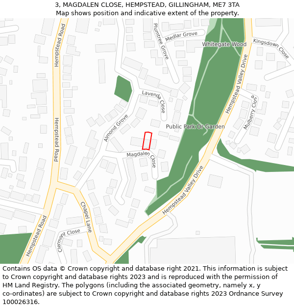 3, MAGDALEN CLOSE, HEMPSTEAD, GILLINGHAM, ME7 3TA: Location map and indicative extent of plot
