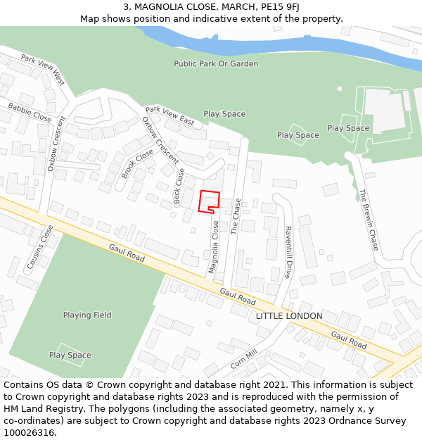 3, MAGNOLIA CLOSE, MARCH, PE15 9FJ: Location map and indicative extent of plot