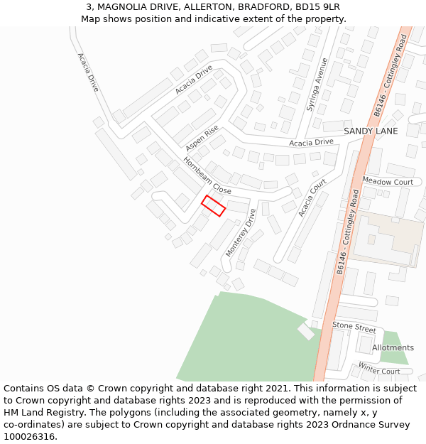 3, MAGNOLIA DRIVE, ALLERTON, BRADFORD, BD15 9LR: Location map and indicative extent of plot