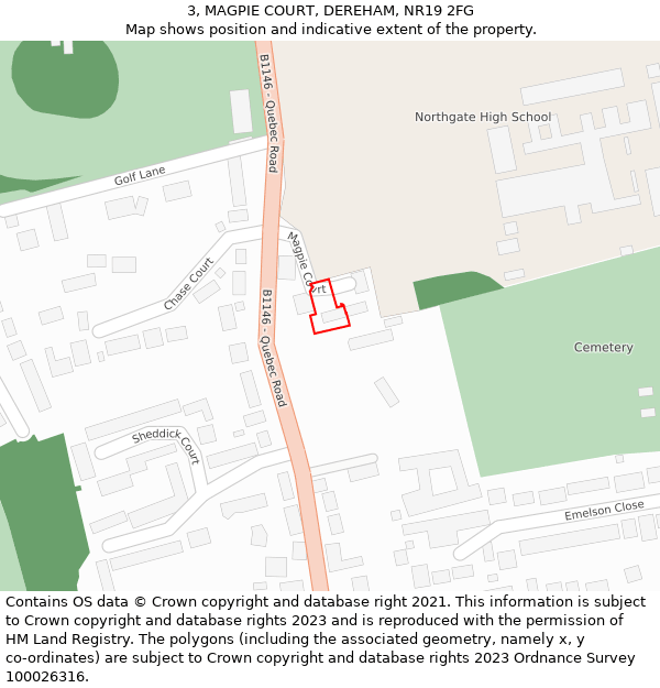 3, MAGPIE COURT, DEREHAM, NR19 2FG: Location map and indicative extent of plot