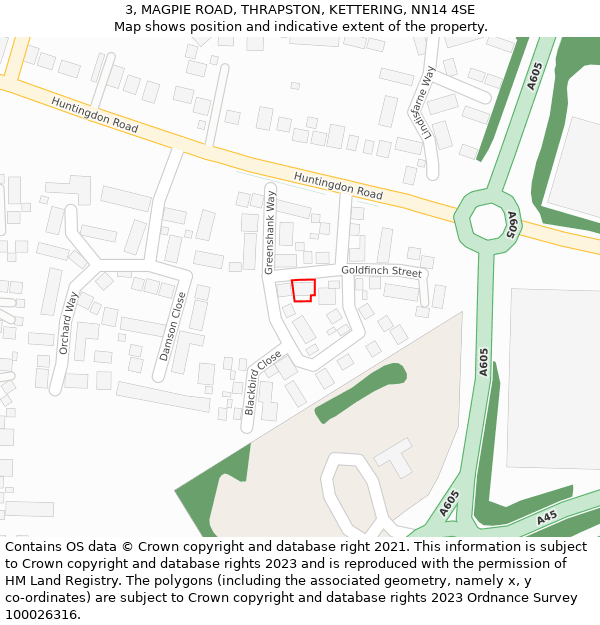 3, MAGPIE ROAD, THRAPSTON, KETTERING, NN14 4SE: Location map and indicative extent of plot