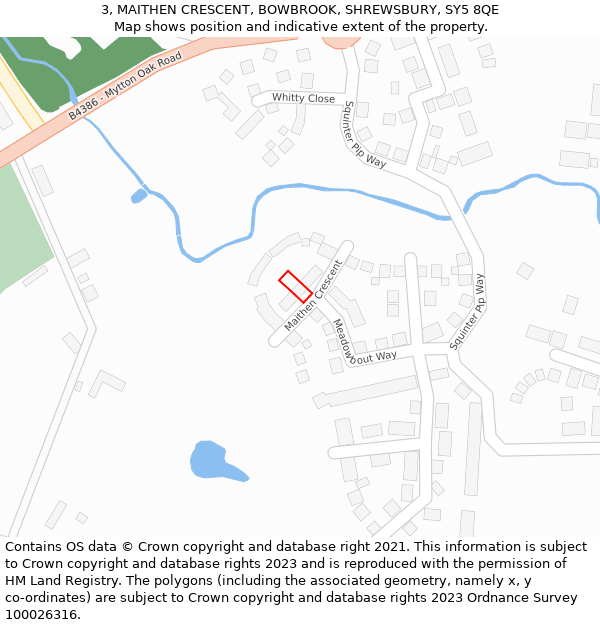 3, MAITHEN CRESCENT, BOWBROOK, SHREWSBURY, SY5 8QE: Location map and indicative extent of plot