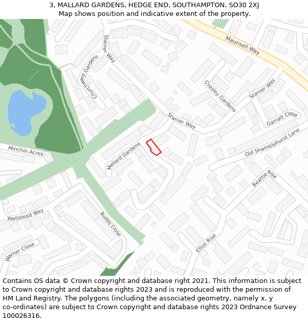 3, MALLARD GARDENS, HEDGE END, SOUTHAMPTON, SO30 2XJ: Location map and indicative extent of plot