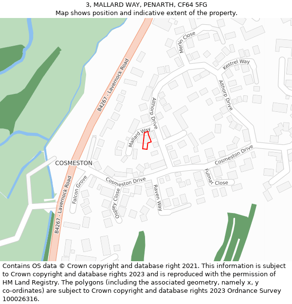 3, MALLARD WAY, PENARTH, CF64 5FG: Location map and indicative extent of plot