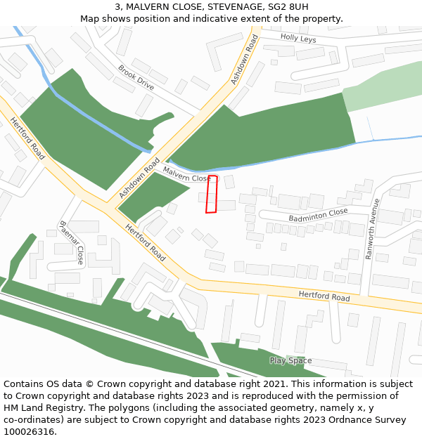 3, MALVERN CLOSE, STEVENAGE, SG2 8UH: Location map and indicative extent of plot