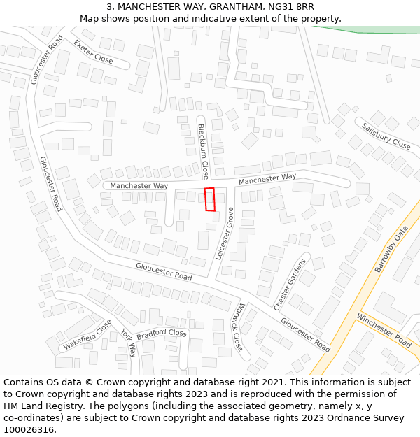 3, MANCHESTER WAY, GRANTHAM, NG31 8RR: Location map and indicative extent of plot