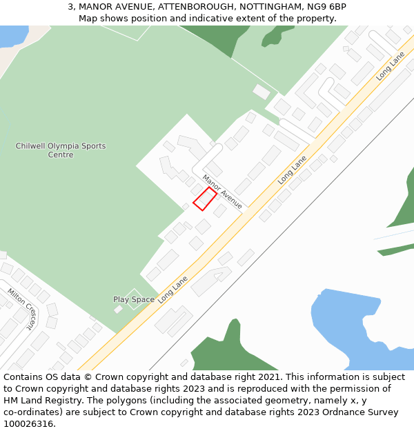 3, MANOR AVENUE, ATTENBOROUGH, NOTTINGHAM, NG9 6BP: Location map and indicative extent of plot
