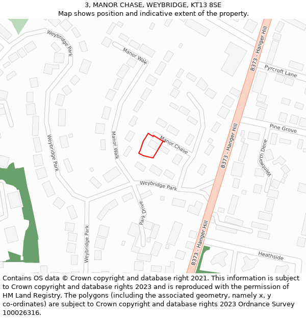 3, MANOR CHASE, WEYBRIDGE, KT13 8SE: Location map and indicative extent of plot