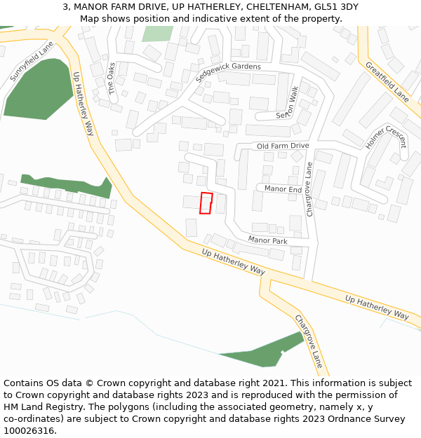 3, MANOR FARM DRIVE, UP HATHERLEY, CHELTENHAM, GL51 3DY: Location map and indicative extent of plot
